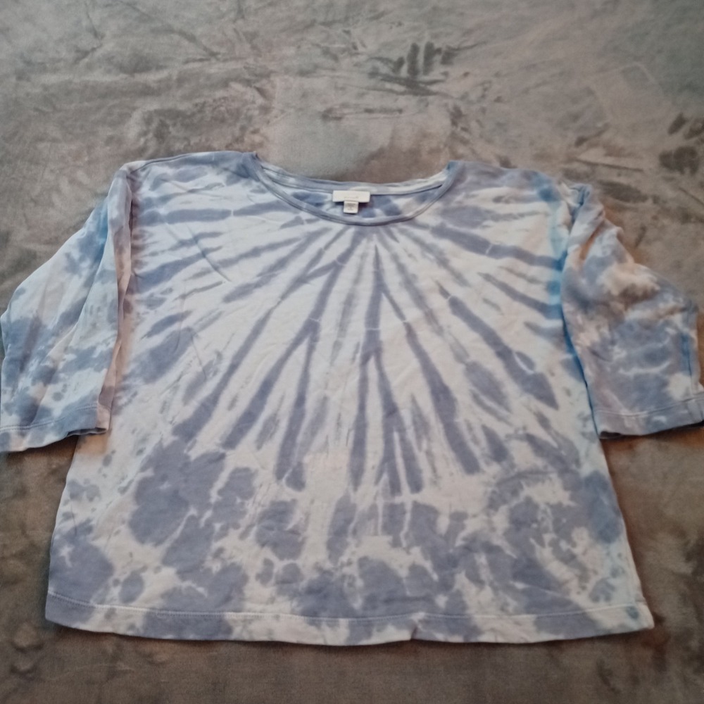 J Jill Pure Shirt Womens Sz Petite Small‎ Tie Dyed Blue White Jersey Top Blouse